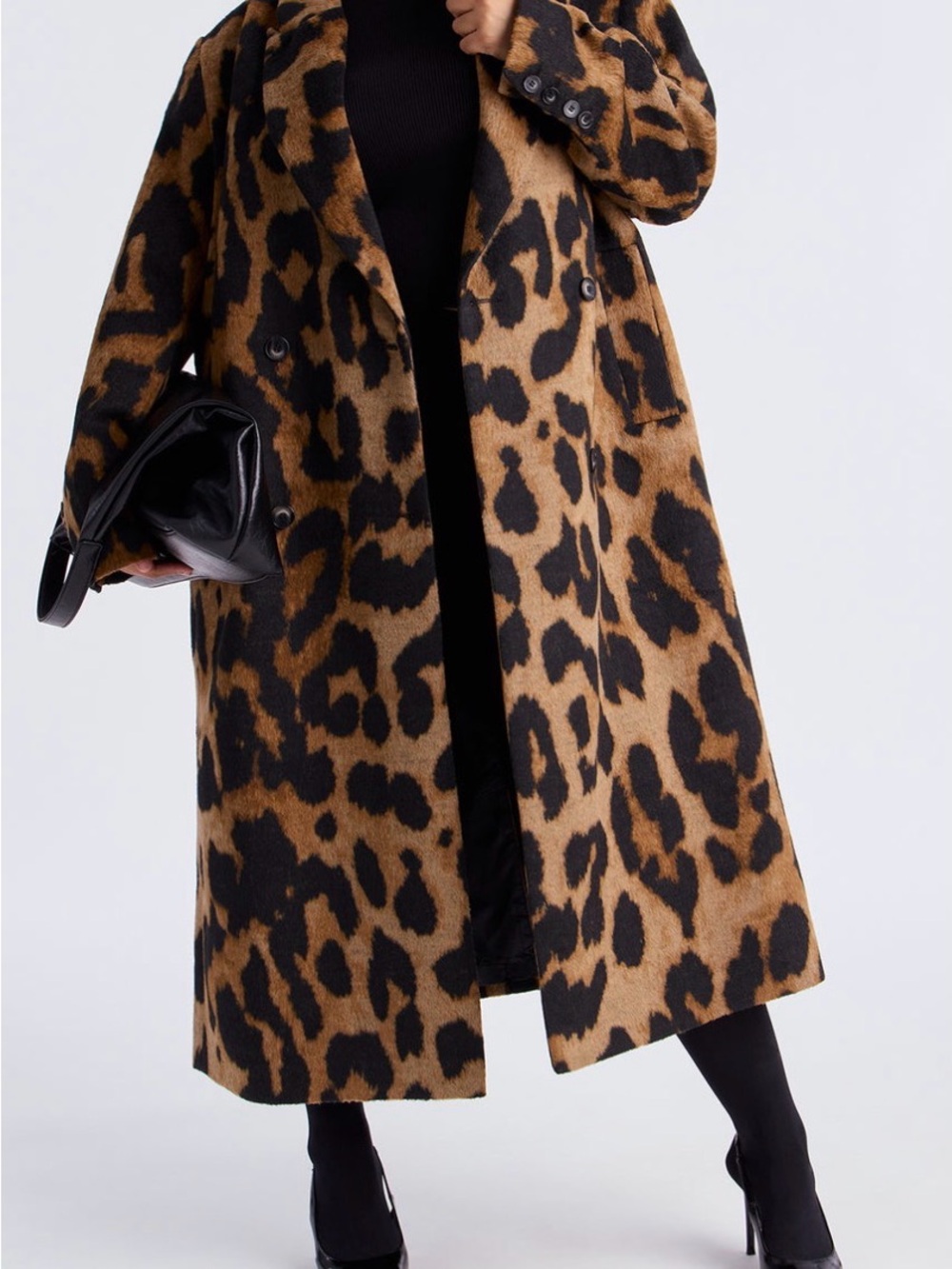Leopard Print Long Pea Coat - Brown/Black